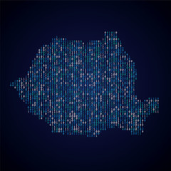 Romania country map made from digital binary code