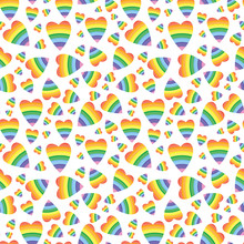 Rainbow Hearts On White Background. Pattern For Fabric, Wrapping, Textile, Wallpaper, Apparel, Background. Vector Illustration