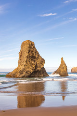Wall Mural - Vertical Image - Sea Stacks reflecting in the water on Bandon Beach