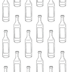 Canvas Print - Vector seamless pattern of hand drawn doodle sketch wine bottle isolated on white background