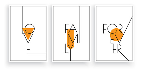 love family forever, vector. scandinavian minimalist art design. three pieces poster design. wall ar