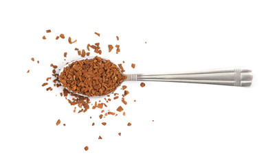  Spoon with instant coffee granules on a white background