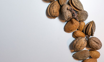 Almonds on a wooden table