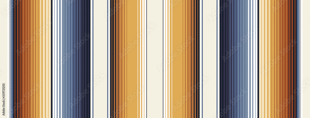 Indigo Blue, Amber Brown and Navajo White Southwestern Serape Blanket Stripes Seamless Vector Pattern. Neutral Warm Palette. Rug Texture with Threads. Native American Textile. Ethnic Boho Background. - obrazy, fototapety, plakaty 