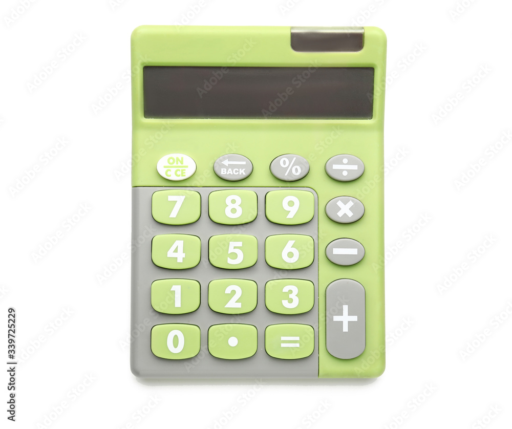Modern calculator on white background