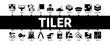 Tiler Work Equipment Minimal Infographic Web Banner Vector. Tiler Rectangular Notched Trowel And Electrical Tile Cutter, Level Tool And Grinder Illustrations