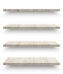 Wall Mural - Wooden shelf isolated on white background