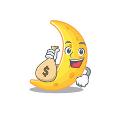 Sticker - Rich crescent moon cartoon design holds money bags