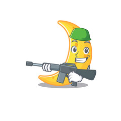 Poster - A cartoon picture of crescent moon in Army style with machine gun