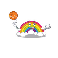 Sticker - Gorgeous rainbow mascot design style with basketball