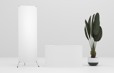 Wall Mural - x-banner and booth stand mockup. 3d render.