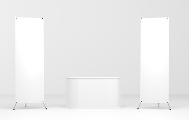 Wall Mural - x-banner and booth stand mockup. 3d render.