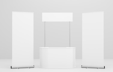 Wall Mural - x-banner and booth stand mockup. 3d render.