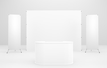 Wall Mural - wall stand banner and roll up banner mockup. 3d render.