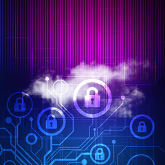 2d illustration safety concept: closed padlock on digital background