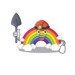 Wall Mural - rainbow miner cartoon design concept with tool and helmet