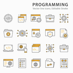 Wall Mural - programming flat line icon set. vector illustration. editable stroke.