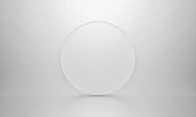 Wall Mural - 3D white isolated background texture. Art 3d rendering interior. Realistic blank round and reflection for mockup poster, banner and label on website. Abstract empty circle design.