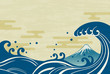 大波と富士山の和風イラスト