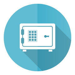 Leinwandbilder - Digital safe blue round flat design vector icon isolated on white background, bank, business illustration in eps 10