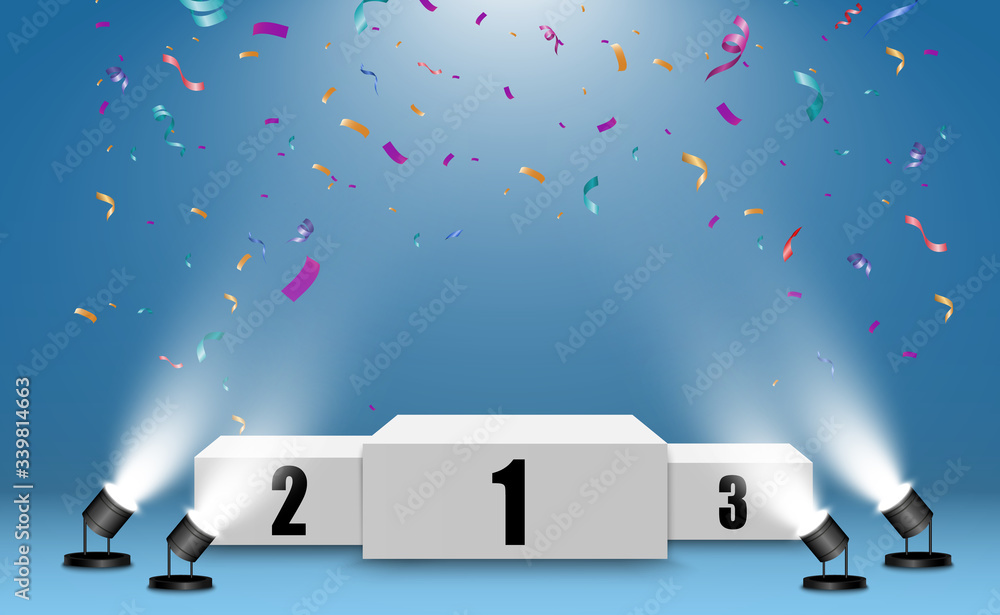 Winner background with signs of first, second and third place on a ...