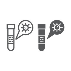 Wall Mural - test tube line and glyph icon, blood and coronavirus, test tube with covid-19 sign, vector graphics,