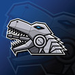 Illustration vector graphic of robotic T-Rex head in Esport logo style. Good to use for gaming community graphic asset. 