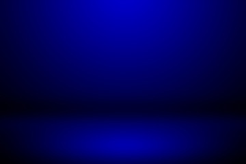 Abstract empty dark blue gradient soft light background of studio room for art work design.
