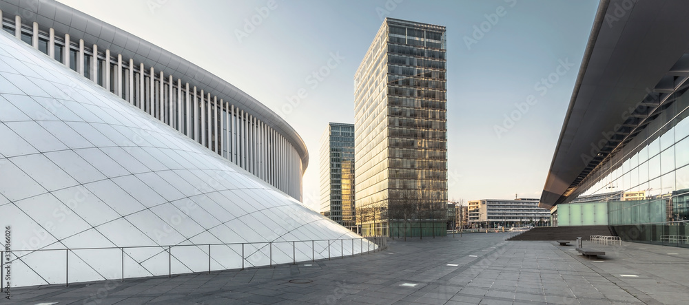 A view on Philharmonie and office buildings in a business district in Luxembourg - obrazy, fototapety, plakaty 