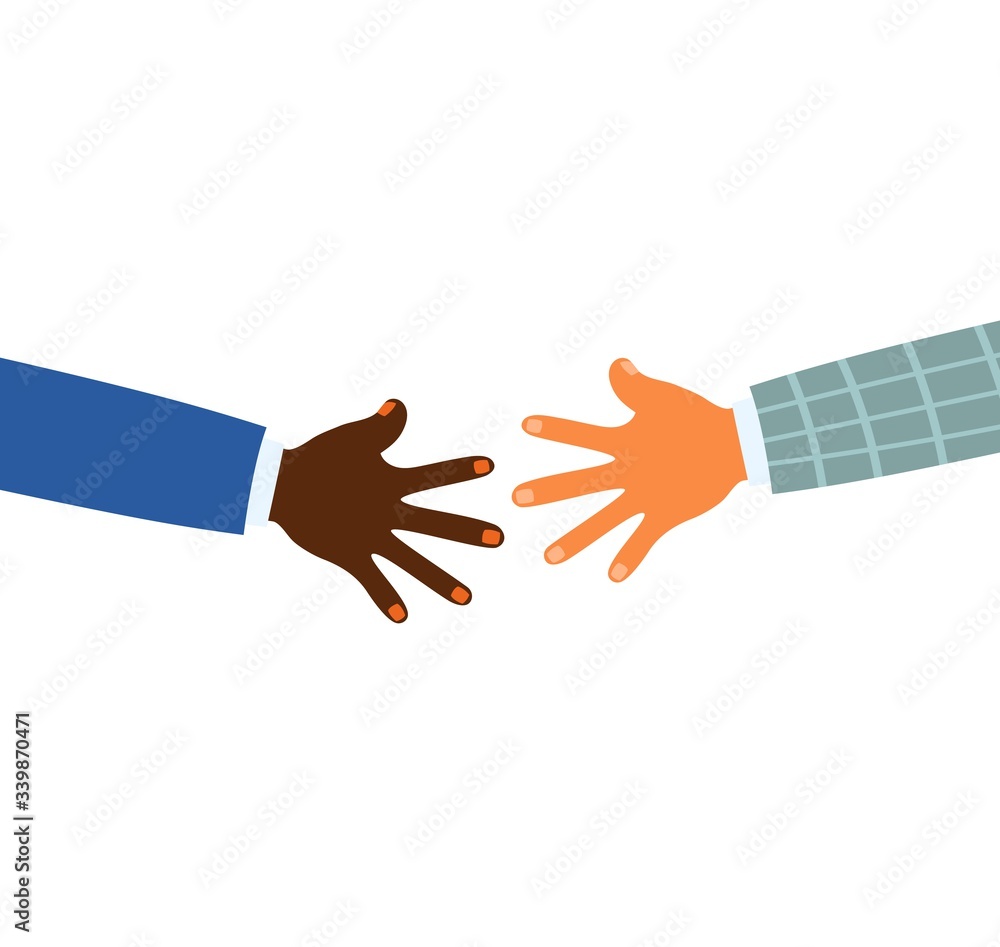 Vector illustration af two colorful hands reaching for each other ...