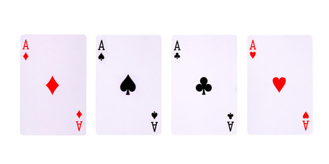 Playing cards for poker game on white background with clipping path.