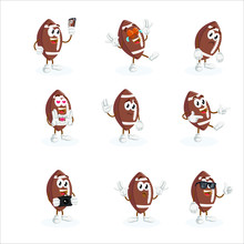 All Set American Football Logo Mascot.  Funny American Football Logo Mascot Vector Cartoon Characters With Conversation Cloud Isolated On A White Background