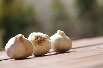 garlic on a wooden table