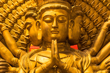 Golden god chinese image, Chinese Temple Wat Borom Racha Kanchanapisek Anusorn (Leng nuei Yee 2), Bangkok.Thailand.