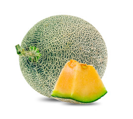 Wall Mural - Green melon cantaloupe  fruit isolated on white background