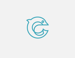 Wall Mural - Creative linear blue logo dolphin icon for your company