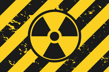 Wall Mural - Vector illustration of a grunge biohazard warning sign. Infected specimen, yellow and black hazard symbol with scuffs, scratches and rusty textures.
