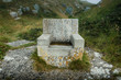 The stone throne sculpture at Tout Quarry Nature Reserve and Sculpture Park, Portland, Weymouth, Dorset, England, UK