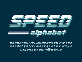 Wall Mural - speed style alphabet design with uppercase, lowercase, numbers and symbol
