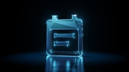 3d rendering wireframe neon glowing symbol of calendar on black background with reflection