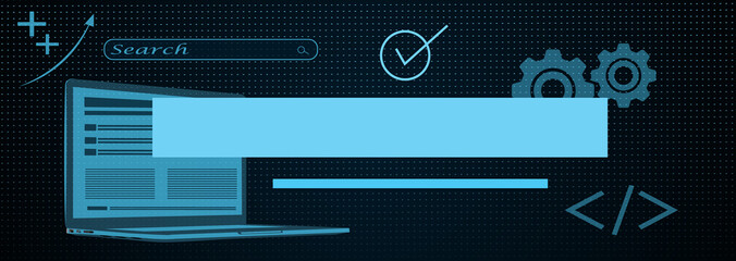 Web development agency landing page template, space for text, technology concept.