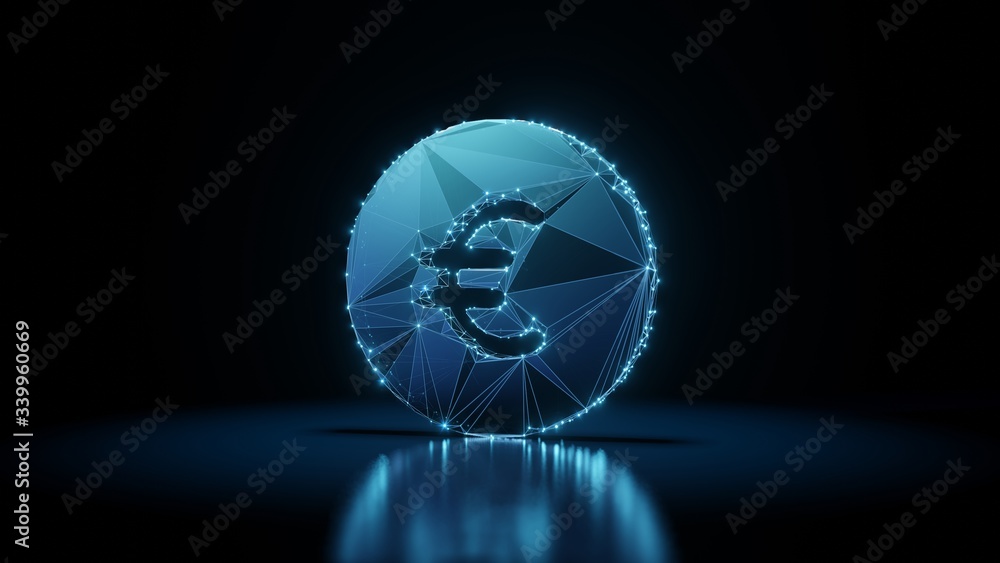 3d rendering wireframe neon glowing symbol of euro on black background ...