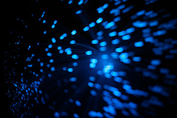 Wall Mural - blue abstract particles and lines with bokeh and blur in dark background