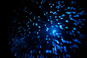 Wall Mural - blue abstract particles and lines with bokeh and blur in dark background