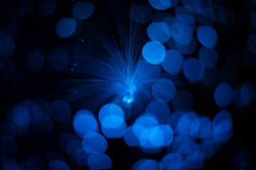 Wall Mural - blue abstract particles and lines with bokeh and blur in dark background