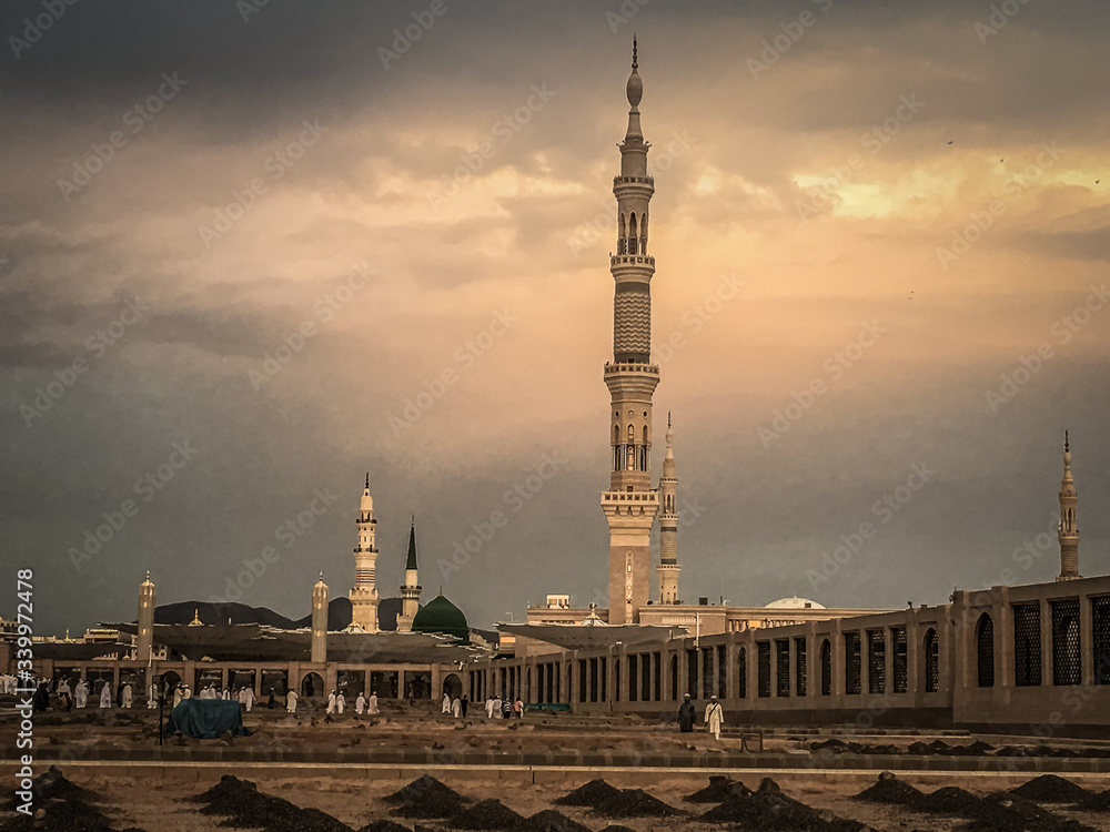 View Of Al Madinah Against Cloudy Sky - obrazy, fototapety, plakaty 