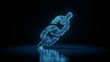 © Destrosvet - 3d rendering wireframe neon glowing symbol of link  on black background with reflection
