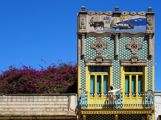 Tradicional Revival house in Cabanyal quarter with tiled facade. City of Valencia. Spain