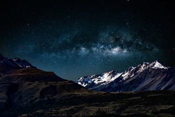 Wall Mural - backgrounds night sky with stars and milky way over the snow- capped mountains at south island new z