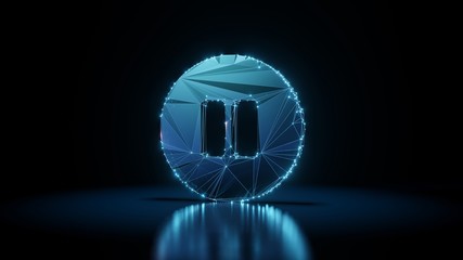Wall Mural - 3d rendering wireframe neon glowing symbol of pause circle on black background with reflection